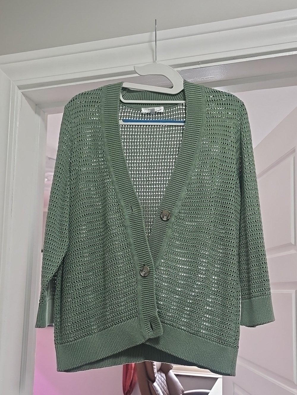 Lightweight, Open-Knit, 100% Organic Cotton, Sage Cardigan M